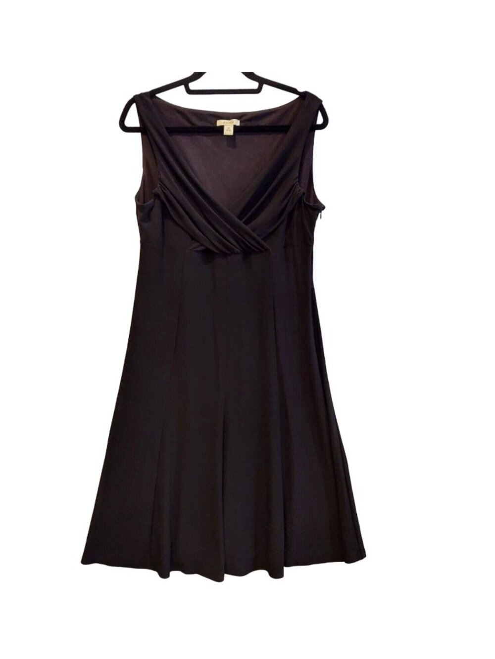 Dressbarn Womens 12 MidiDress Black V Neck Fit Flare Career Stretchy Date Party
